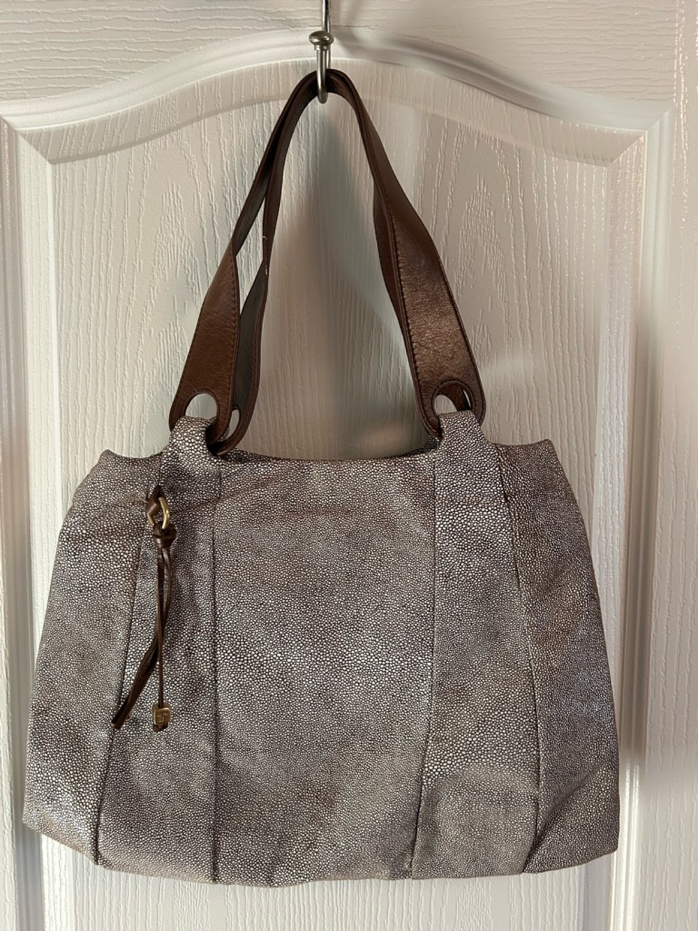 HOBO Silver-Accent Taupe Textured Shoulder Tote